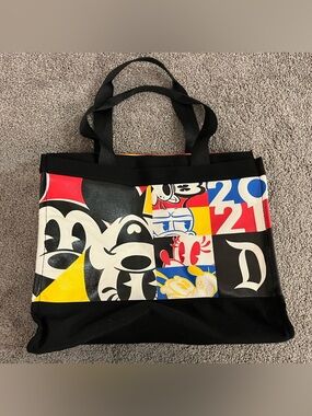 2021 Black Multicolor Mickey Print Tote Bag